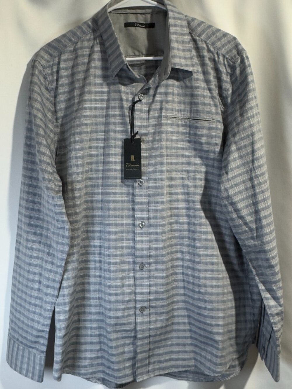 7 Diamonds Mens X-Large Slate Blue Check Button Up Shirt 100% Cotton Long Sleeve